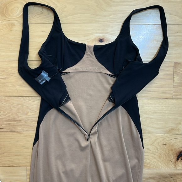 Anthropologie Chic Black and Tan Bodycon Stretchy Maxi Dress | Size Small - Picture 8 of 9